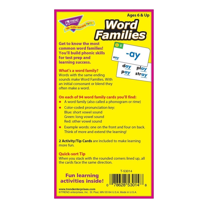 Trend Enterprises: Word Families Skill Drill Flash Cards, Content-Rich Cards to Practice and Master, Great for Skill Building and Test Prep, 96 Cards Included, Ages 6 and Up - Image 5