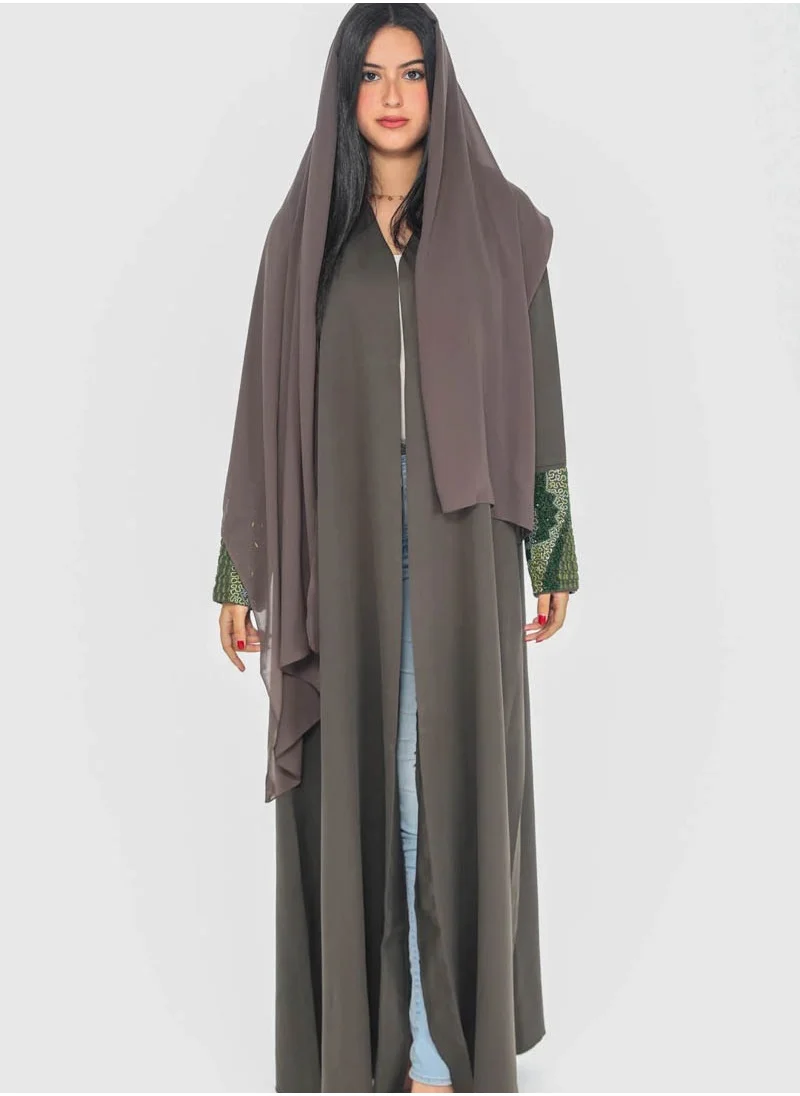 Aara Open Abaya with Embellishments on hand cuffs