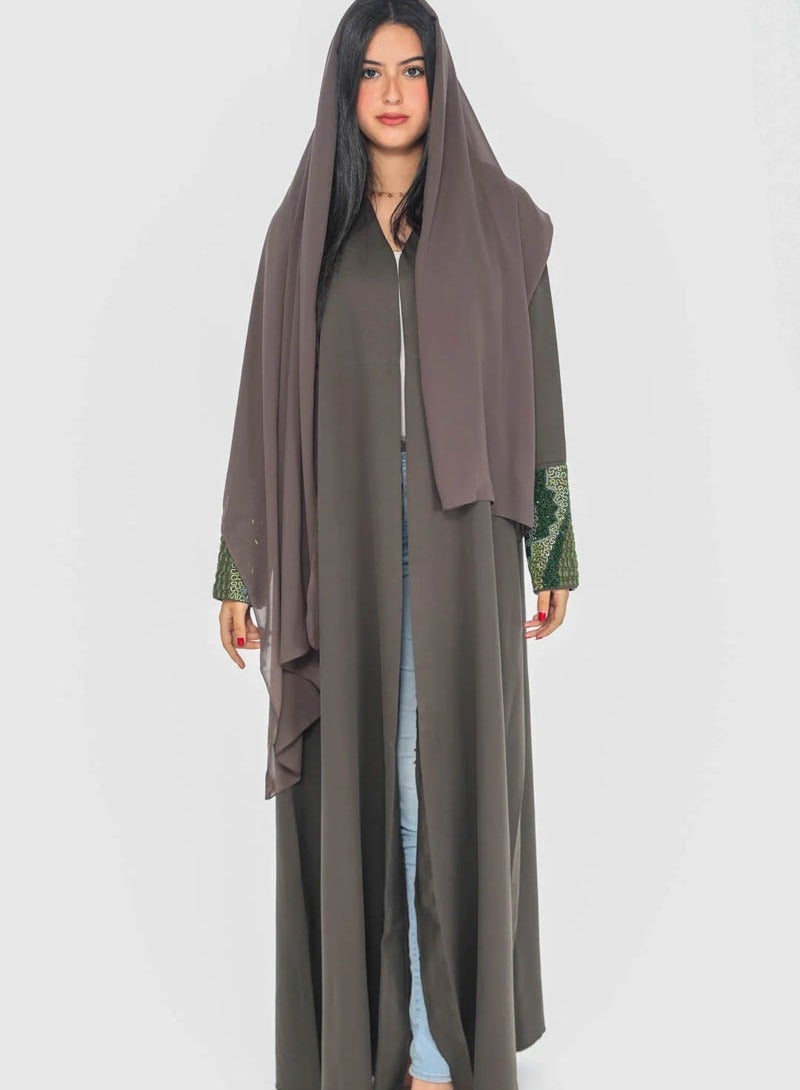 آرا عباية مفتوحة بتطريز على الأكمام - Image 1