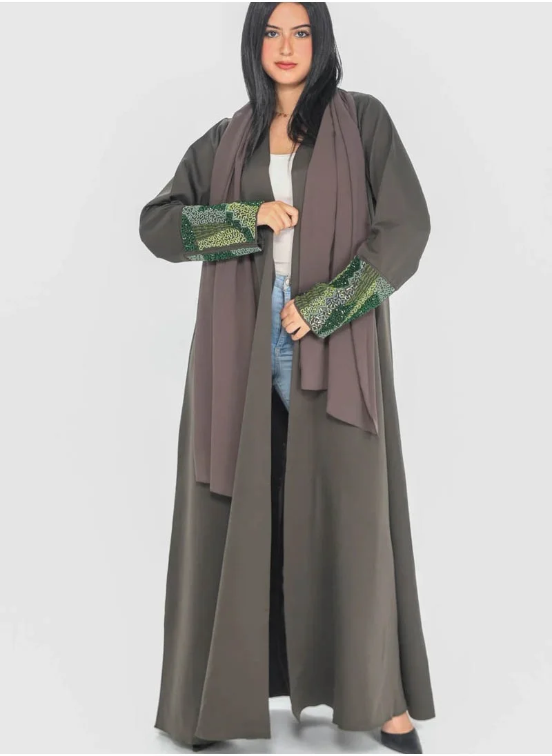 Aara Open Abaya with Embellishments on hand cuffs