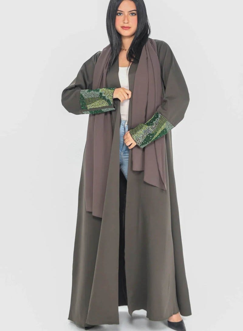 آرا عباية مفتوحة بتطريز على الأكمام - Image 3