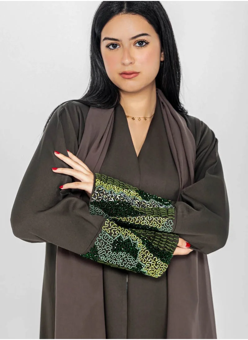 Aara Open Abaya with Embellishments on hand cuffs