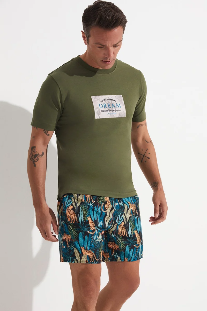 JUNE Men's Regular Fit Patterned Denim Shorts