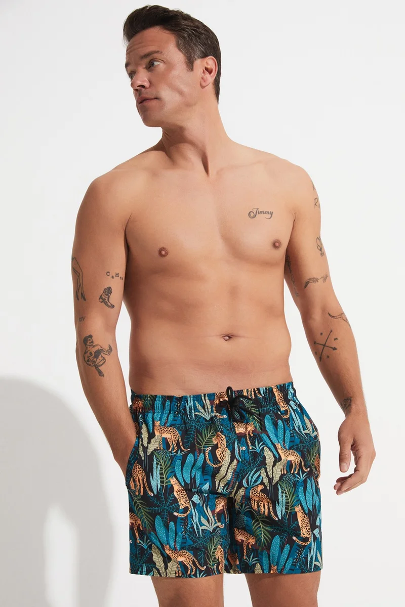 JUNE Men's Regular Fit Patterned Denim Shorts