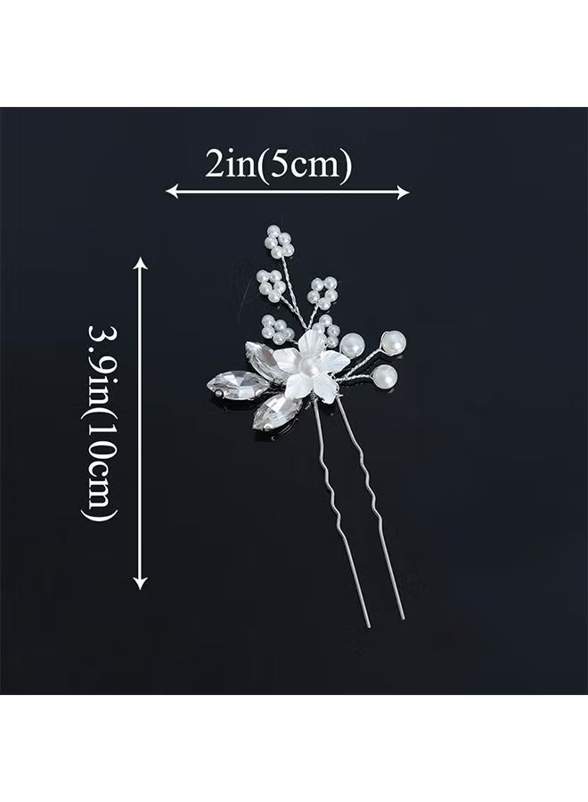 Crystal Bride Wedding Hair Pins Silver Flower Bridal Head Piece Pearl Hair Accessories for Women and Girls (Pack of 3) - Image 5