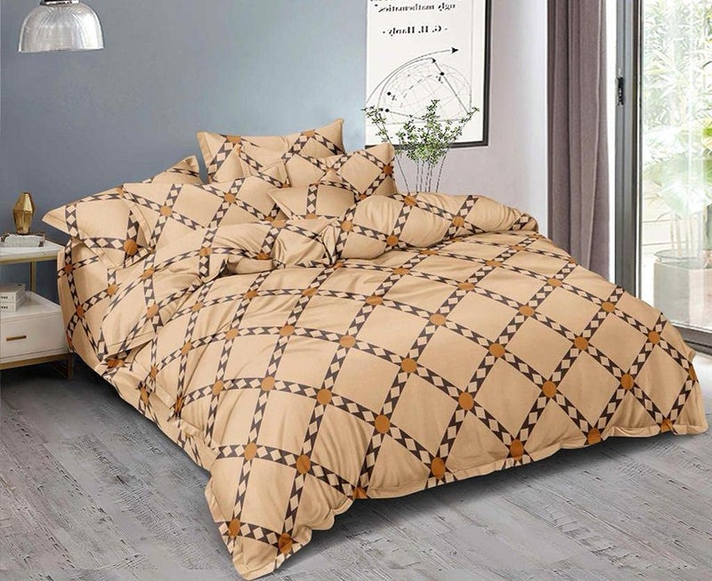 MORADO Premium Glace Cotton Geometric Design Duvet Cover - Double, Brown Color with Zipper - Image 1