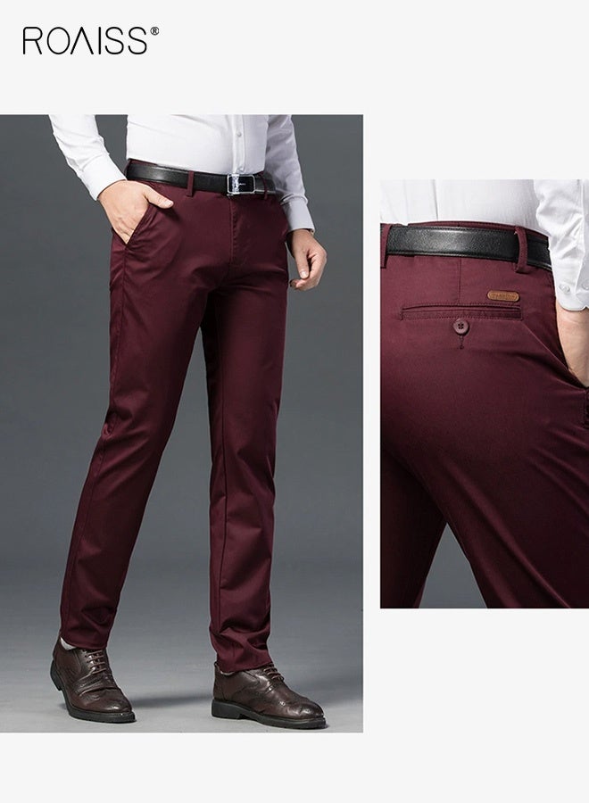 roaiss Men's Solid Color Dress Pants Lightweight Comfort Regular Fit Trousers with Versatile Style, Perfect for Year Round Office Wear and Smart Casual Occasions, Classic Tailoring with Ease - Image 2