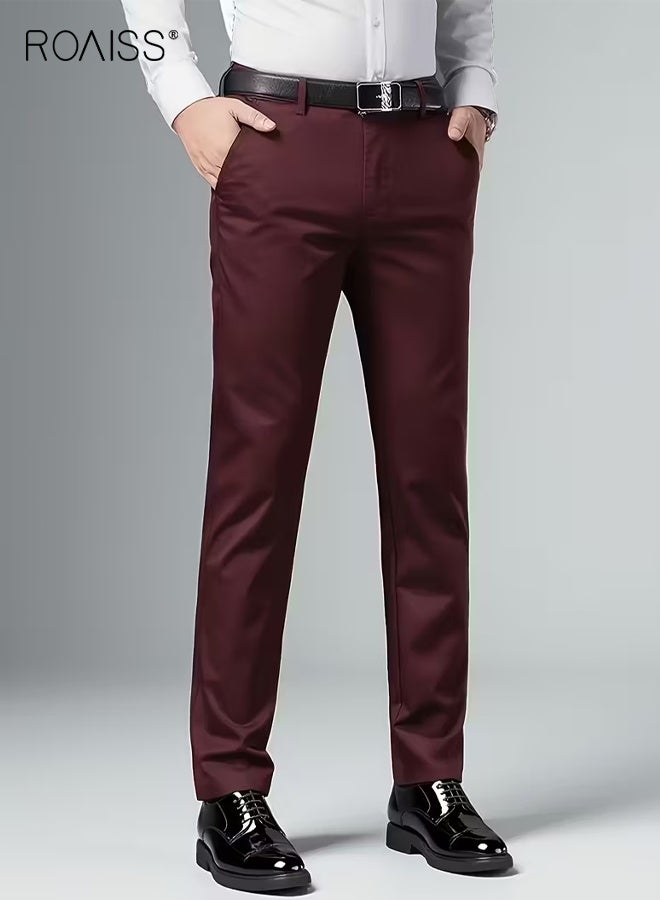 roaiss Men's Solid Color Dress Pants Lightweight Comfort Regular Fit Trousers with Versatile Style, Perfect for Year Round Office Wear and Smart Casual Occasions, Classic Tailoring with Ease - Image 5