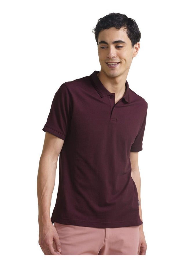 DaMENSCH DAMENSCH Constant Men's All-Degree Thermoregulating Pique 500 Day Polo T-Shirt - 2 btn -Pack of 1-Loyal Maroon-Large  - Image 1