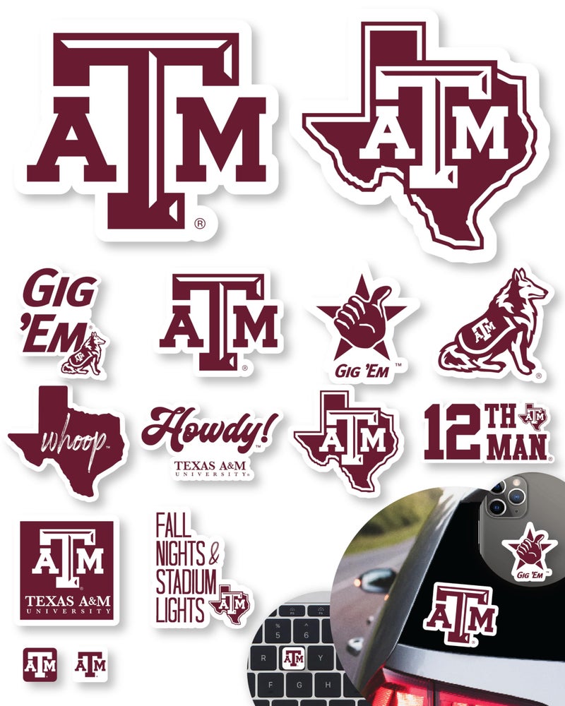 PartyKandy Texas A&M Stickers for Gift, Car, Water Bottle, Laptop, and Phone for TAMU Football Fans and University Graduates (Texas A&M Aggies) - Image 1