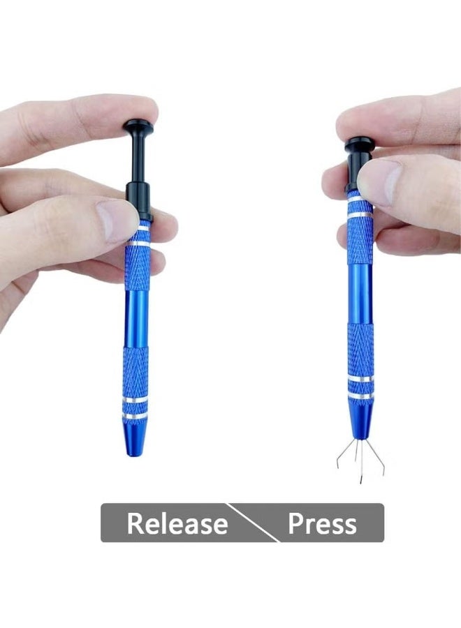 JZS 2 PCS IC Chip Pick up Tool with Stainless Steel 4 prong Grabber Tool for Small Parts, Electronic Components Catch, Manicure Cotton Ball Claw, Hex Nuts Screws, Blue - Image 4