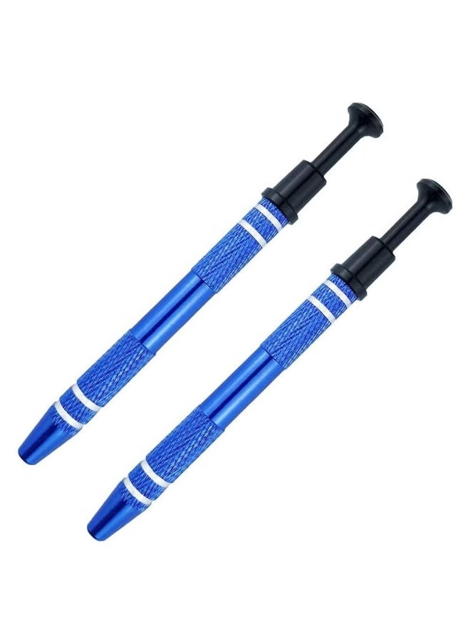 JZS 2 PCS IC Chip Pick up Tool with Stainless Steel 4 prong Grabber Tool for Small Parts, Electronic Components Catch, Manicure Cotton Ball Claw, Hex Nuts Screws, Blue - Image 1