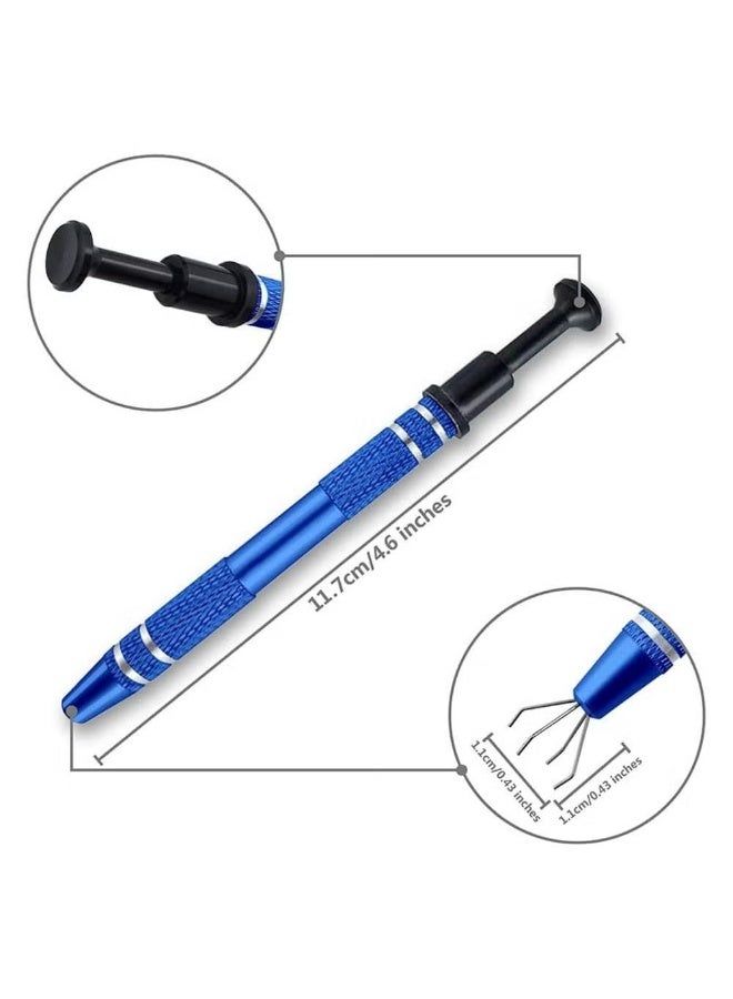 JZS 2 PCS IC Chip Pick up Tool with Stainless Steel 4 prong Grabber Tool for Small Parts, Electronic Components Catch, Manicure Cotton Ball Claw, Hex Nuts Screws, Blue - Image 2