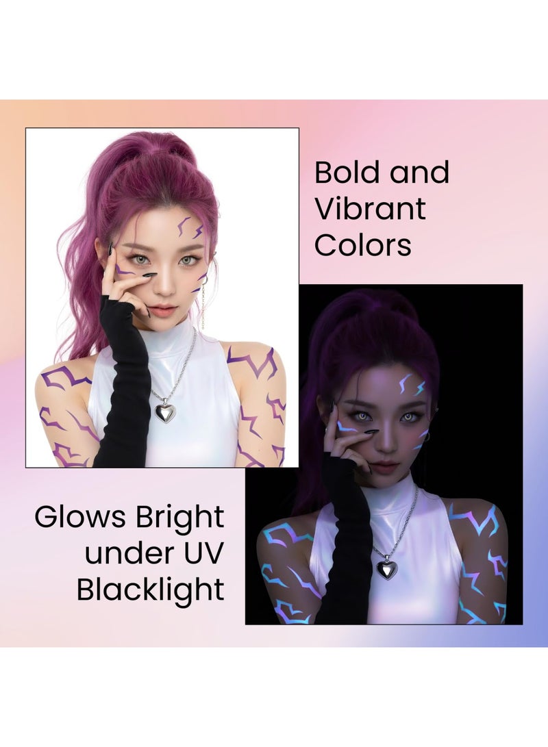 saykfoe 3 Sheets Kpop Temporary Tattoos for Kids, Purple Glowing Hunters Stickers Cosplay Accessories, Kids Demon Tattoos for Girls, Halloween Costumes Cosplay Accessories Fake Tattoos (Purple) - Image 2