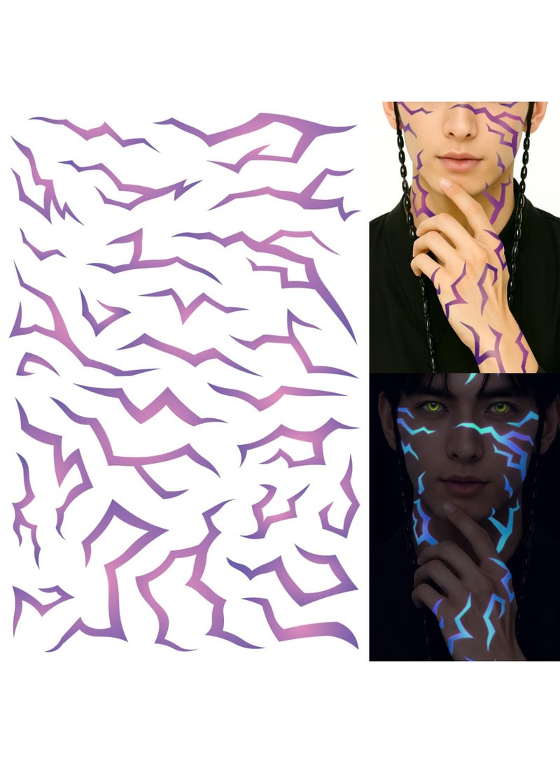 saykfoe 3 Sheets Kpop Temporary Tattoos for Kids, Purple Glowing Hunters Stickers Cosplay Accessories, Kids Demon Tattoos for Girls, Halloween Costumes Cosplay Accessories Fake Tattoos (Purple) - Image 1