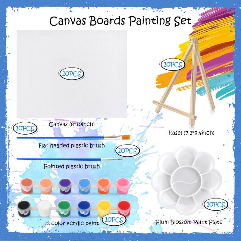 Hdviai 10 Set Canvas Painting Kit, 8 x 10In Canvas Boards with Easels, 12 Color Acrylic Paints, Brushes, Palettes, Art Supplies for Beginners â€“ Paint and Sip Kit for Adults, Couples Painting Kit Date Night - Image 2
