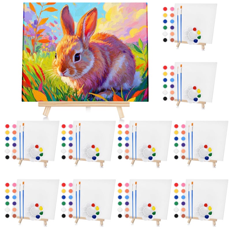 Hdviai 10 Set Canvas Painting Kit, 8 x 10In Canvas Boards with Easels, 12 Color Acrylic Paints, Brushes, Palettes, Art Supplies for Beginners â€“ Paint and Sip Kit for Adults, Couples Painting Kit Date Night - Image 1