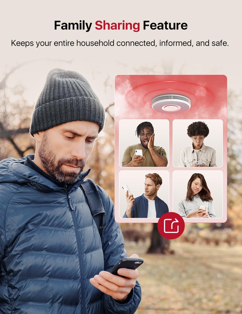 اكس سينس كاشف الدخان الذكي X-Sense مع تنبيهات صوتية و 17 موقعًا إنذار دخان Wi-Fi مع اختبار محطة SBS50 من App Model Wireless Interival Model XS0B-MR31 - Image 5