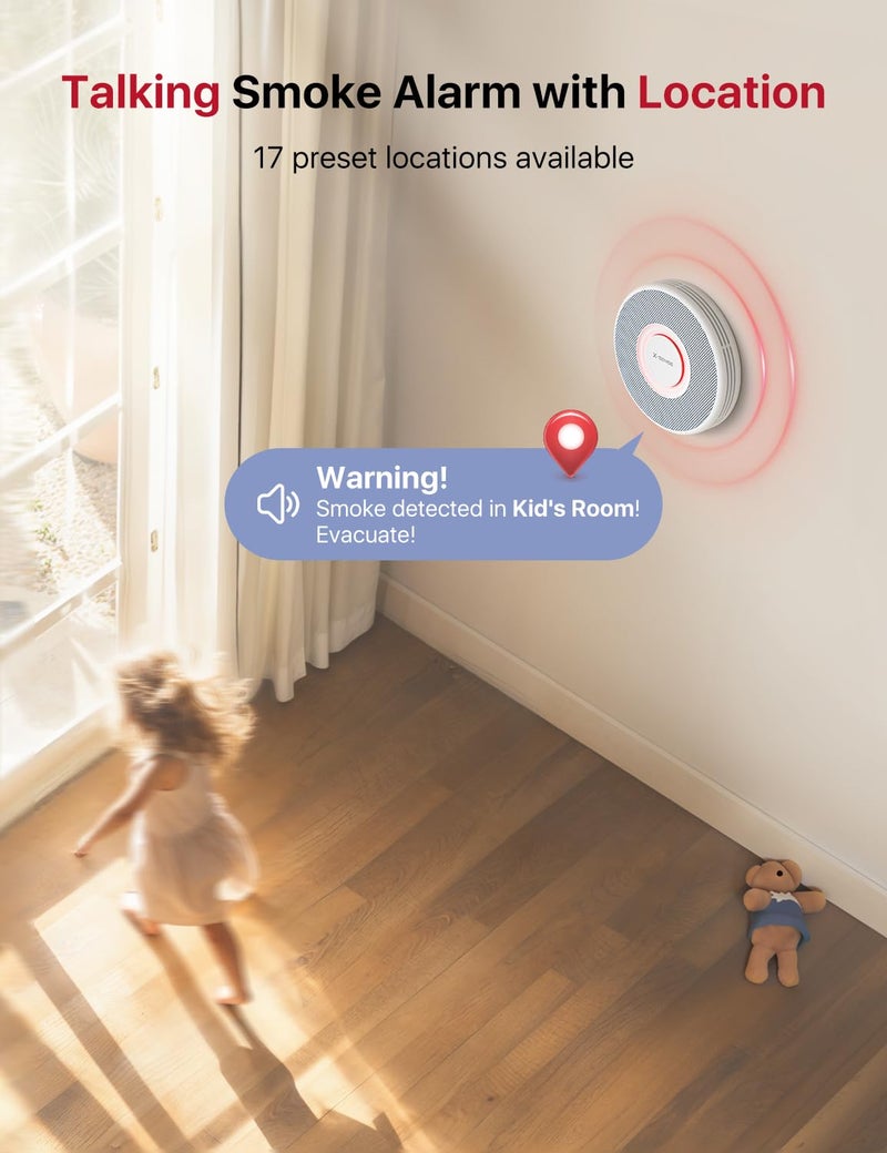 اكس سينس كاشف الدخان الذكي X-Sense مع تنبيهات صوتية و 17 موقعًا إنذار دخان Wi-Fi مع اختبار محطة SBS50 من App Model Wireless Interival Model XS0B-MR31 - Image 3