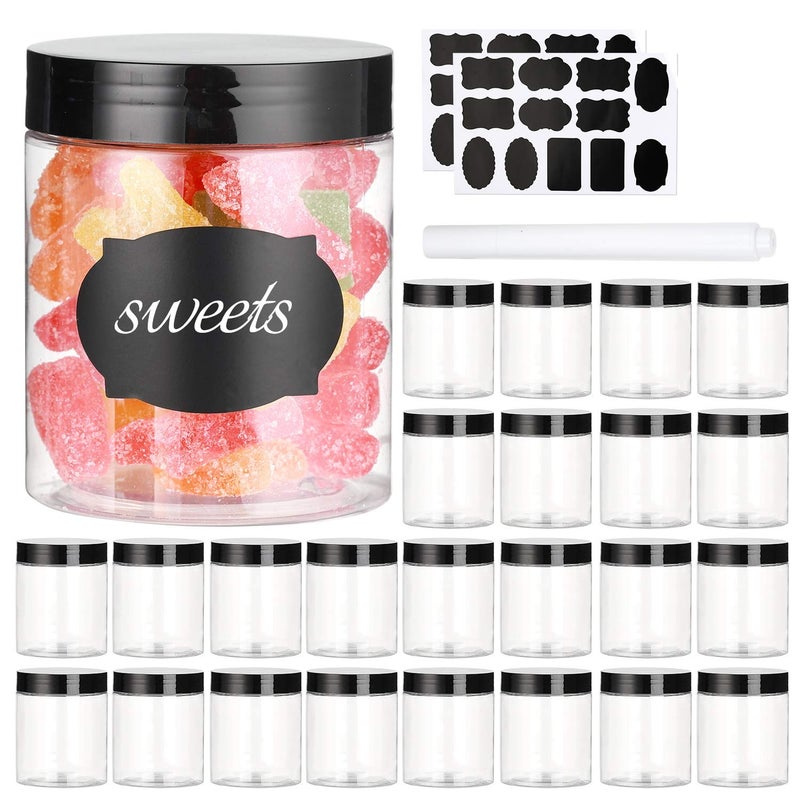 Dabacc 8 OZ Plastic Jars with Lids, 24 Pack Clear Plastic Slime Containers for Kitchen and Household Food Storage of Dry Goods, Creams and More, BPA Free - Image 1