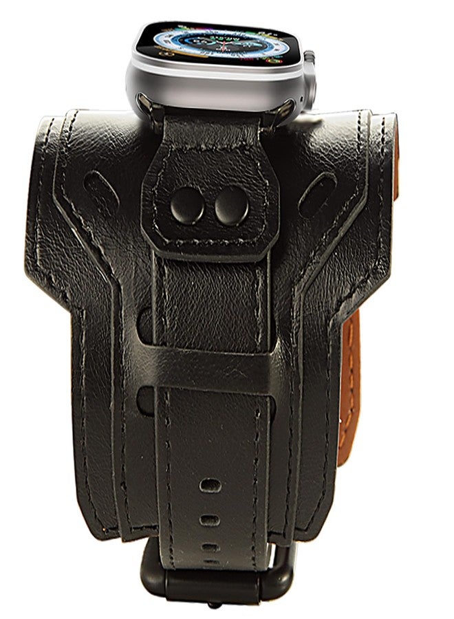 VIQIV Leather Band Compatible with Apple Watch 45mm for Men 44mm 42mm 41mm 40mm 38mm 46mm 49mm SE Bands Women, Cuff Bracelet Wide Sport Straps Wristband for Iwatch Series 10 9 8 7 6 5 4 3 SE SE2 Ultra 2 ,Black 44/45/46/49/42MM(Series 3 2 1) - Image 4