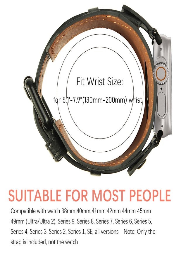 VIQIV Leather Band Compatible with Apple Watch 45mm for Men 44mm 42mm 41mm 40mm 38mm 46mm 49mm SE Bands Women, Cuff Bracelet Wide Sport Straps Wristband for Iwatch Series 10 9 8 7 6 5 4 3 SE SE2 Ultra 2 ,Black 44/45/46/49/42MM(Series 3 2 1) - Image 5