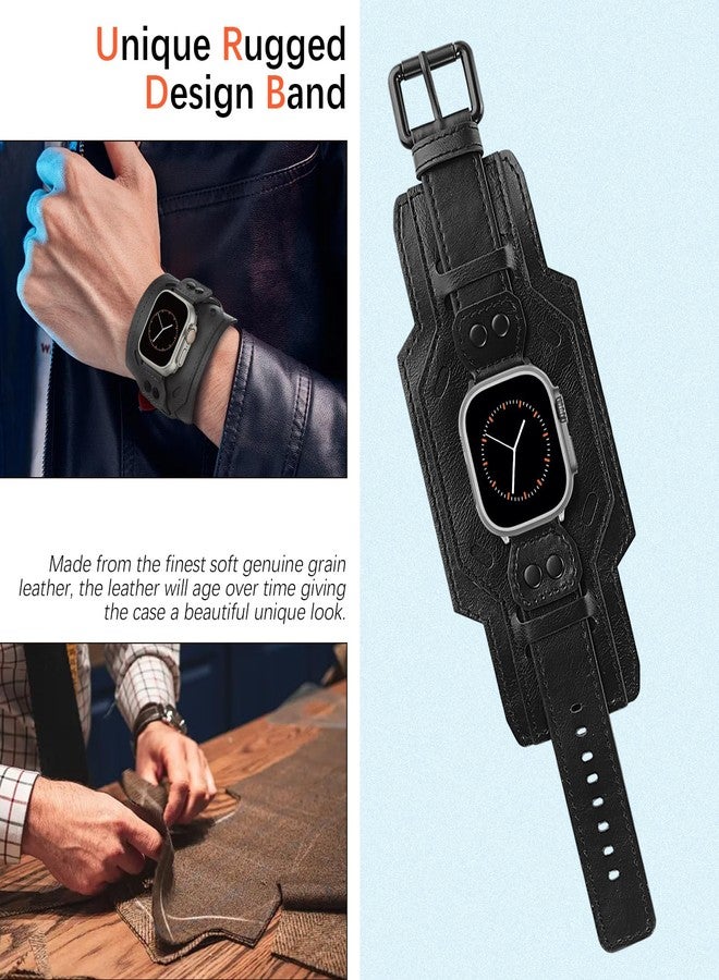 VIQIV Leather Band Compatible with Apple Watch 45mm for Men 44mm 42mm 41mm 40mm 38mm 46mm 49mm SE Bands Women, Cuff Bracelet Wide Sport Straps Wristband for Iwatch Series 10 9 8 7 6 5 4 3 SE SE2 Ultra 2 ,Black 44/45/46/49/42MM(Series 3 2 1) - Image 3