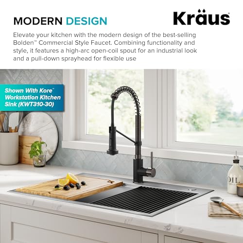 KRAUS Bolden Commercial Style 2-Function Single Handle Pull Down Kitchen Faucet in Matte Black/Black Stainless, KPF-1610MBSB (Pack of 1) - Image 4
