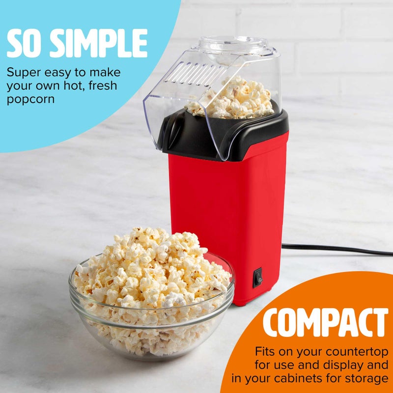 Tasty Hot Air Popcorn Popper, Healthy and Delicious Popcorn in Minutes, Fast and Easy-to-Use, Built-In Measuring Cup and Butter Warmer, 8 Cups, Red - Image 2