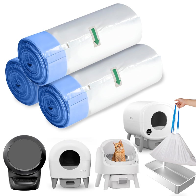 DSPET Self Cleaning Cat Litter Box Liners-60 Counts, Extra Thick Litter Bags for Automatic Cat Litter Box Robot with Drawstring Trash Bags - Image 1