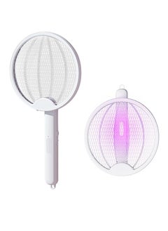 MileMelo Electric Fly Swatter Fly Racket Foldable Fly Zapper USB-Charging Bug Zapper, Extra Powerful for Mosquitoes Insects Pests with UV/LED Light White  - Image 1