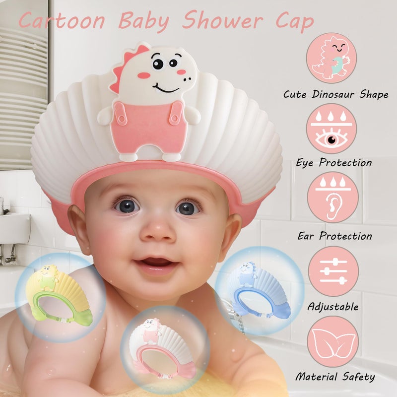 TinyGuardian Baby Shower Cap Shield, Shower Cap for Kids, Visor Hat for Eye and Ear Protection for 0-9 Years Old Children, Cute Little Dinosaur Shape Makes The Baby Bath More Fun (Pink) - Image 2