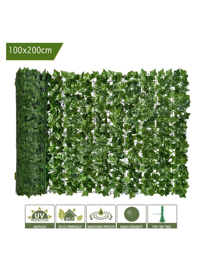LINGWEI - Artificial Faux Ivy Leaf Wall Grass Privacy Hedges Fence Screen Plastic Plant Fake Grass For Indoor Outdoor Balcony Garden Decoration(100x200cm) - Image 1