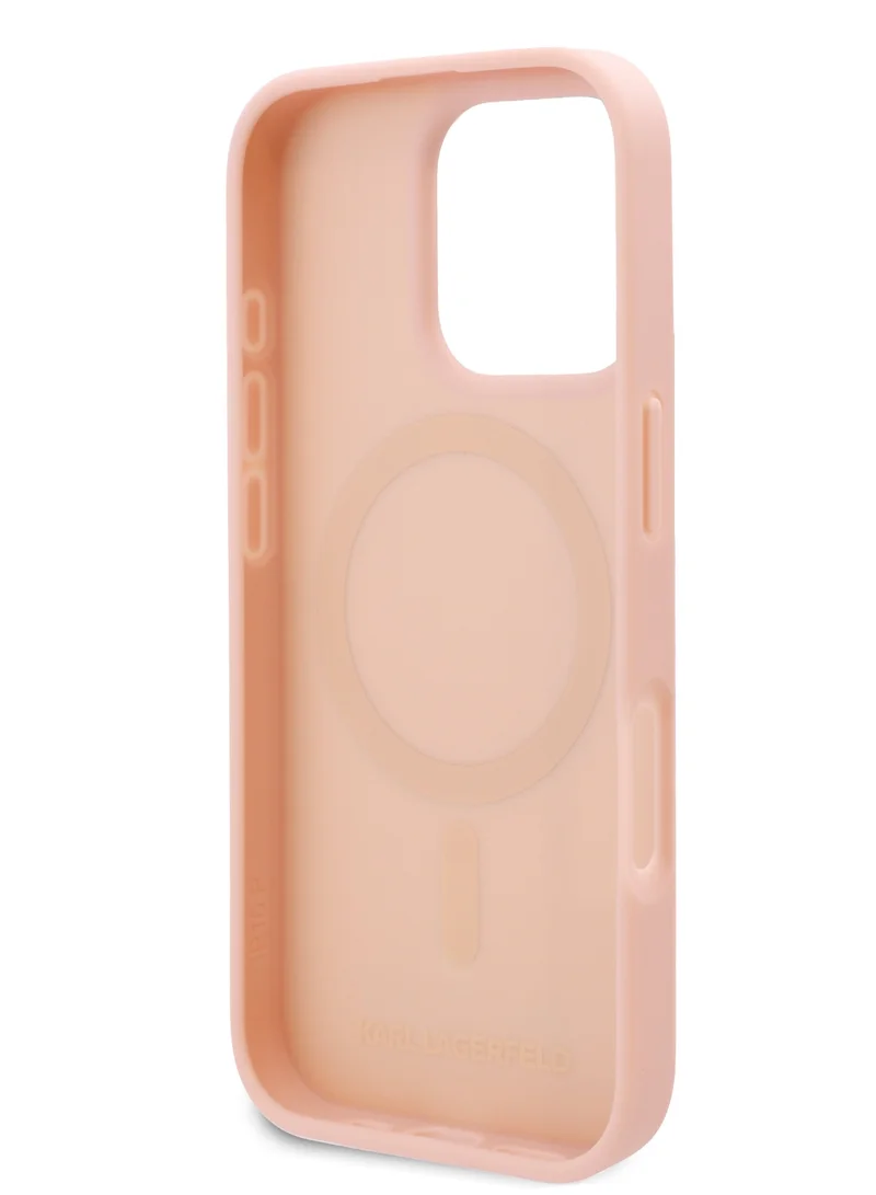 Karl Lagerfeld iPhone 16 Pro Case PU Hard Cover with Karl Lagerfeld Hot Stamp / Damage and Scratch Protection/ Comfortable Grip - Pink