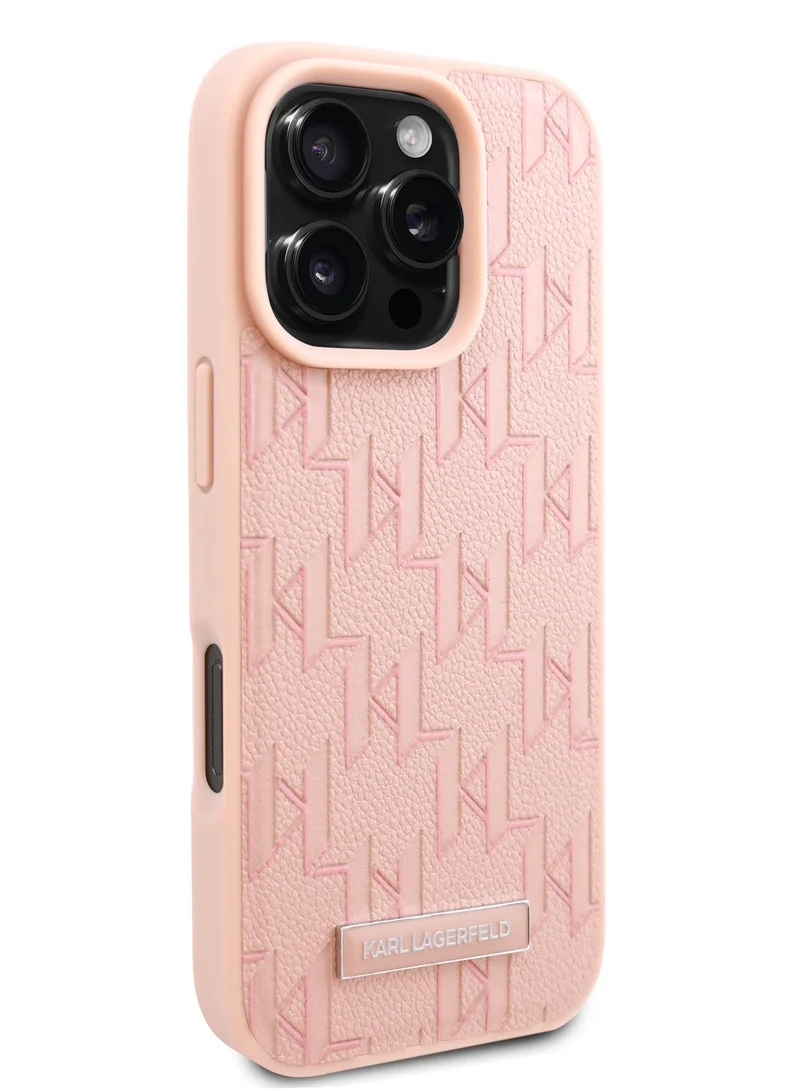 Karl Lagerfeld iPhone 16 Pro Case PU Hard Cover with Karl Lagerfeld Hot Stamp / Damage and Scratch Protection/ Comfortable Grip - Pink