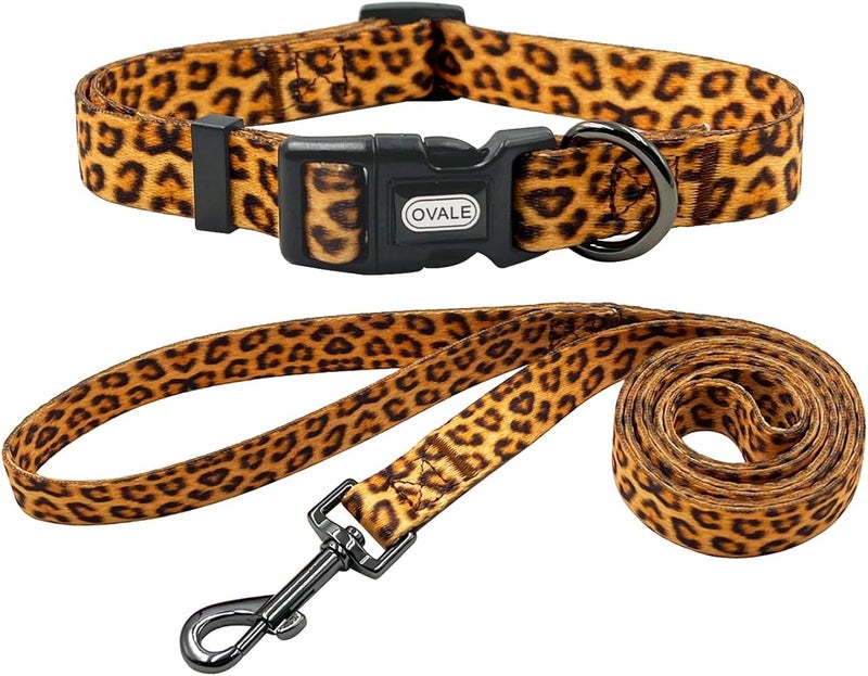 Ovale Dog Collar Leash Combo Set, Leopard Pattern, Collar and 5 ft Matching Leash, for Small Dogs.(S, Leopard) - Image 1