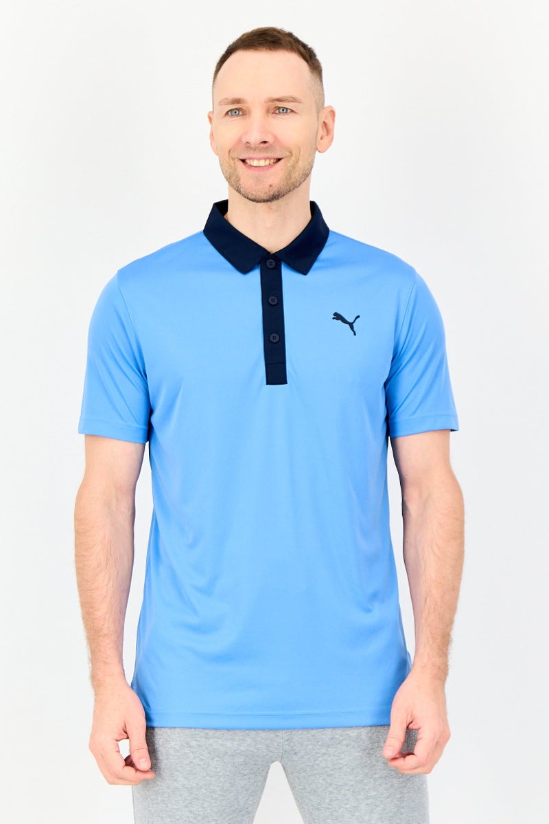 PUMA Men Sportswear Fit Short Sleeve Brand Logo Training Polo Shirt, Blue - Image 1