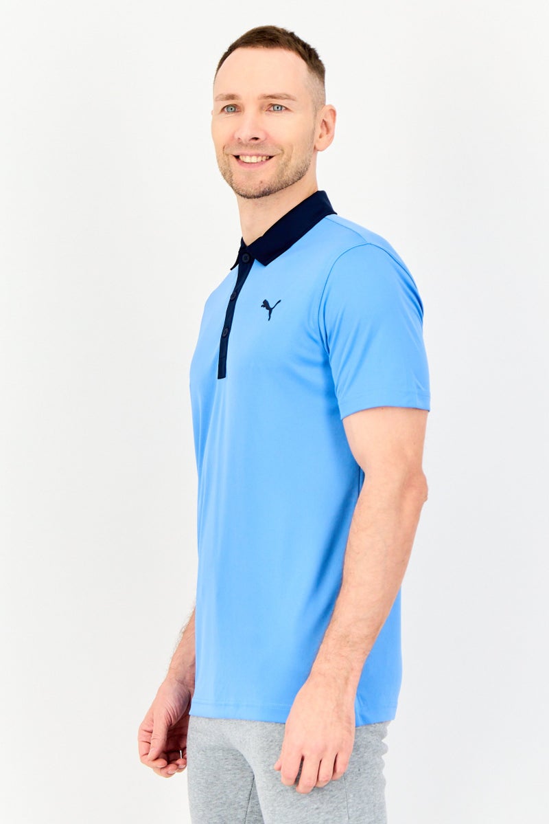 PUMA Men Sportswear Fit Short Sleeve Brand Logo Training Polo Shirt, Blue - Image 3