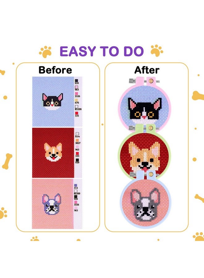 Caydo 5 Pcs Cross Stitch Kits For Kids With Cats And Dogs Patterns Stamped Cross Stitch Kits For Beginners Diy Key Chain, Backpack Charms, Craft Ornaments - Image 4