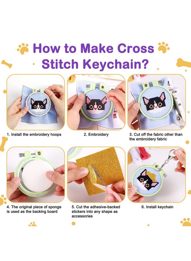 Caydo 5 Pcs Cross Stitch Kits For Kids With Cats And Dogs Patterns Stamped Cross Stitch Kits For Beginners Diy Key Chain, Backpack Charms, Craft Ornaments - Image 5