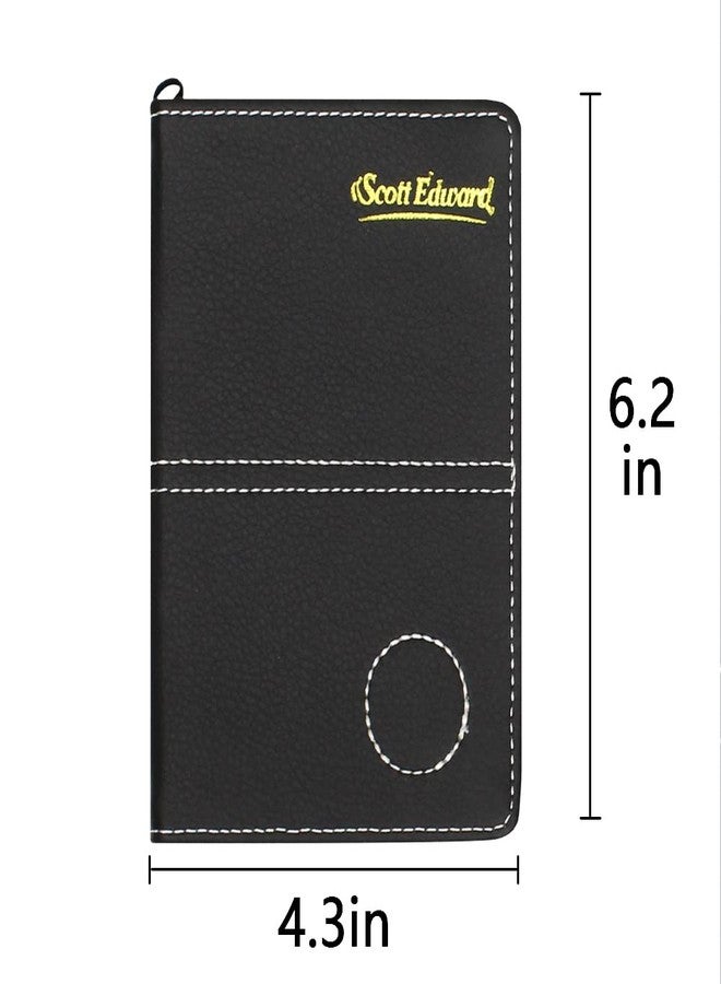Scott Edward Golf Scorecard Cover Leather Scorecard Holder Statistic and Score Tracking Waterproof Soft Thick Black or Grey (Black) - Image 3
