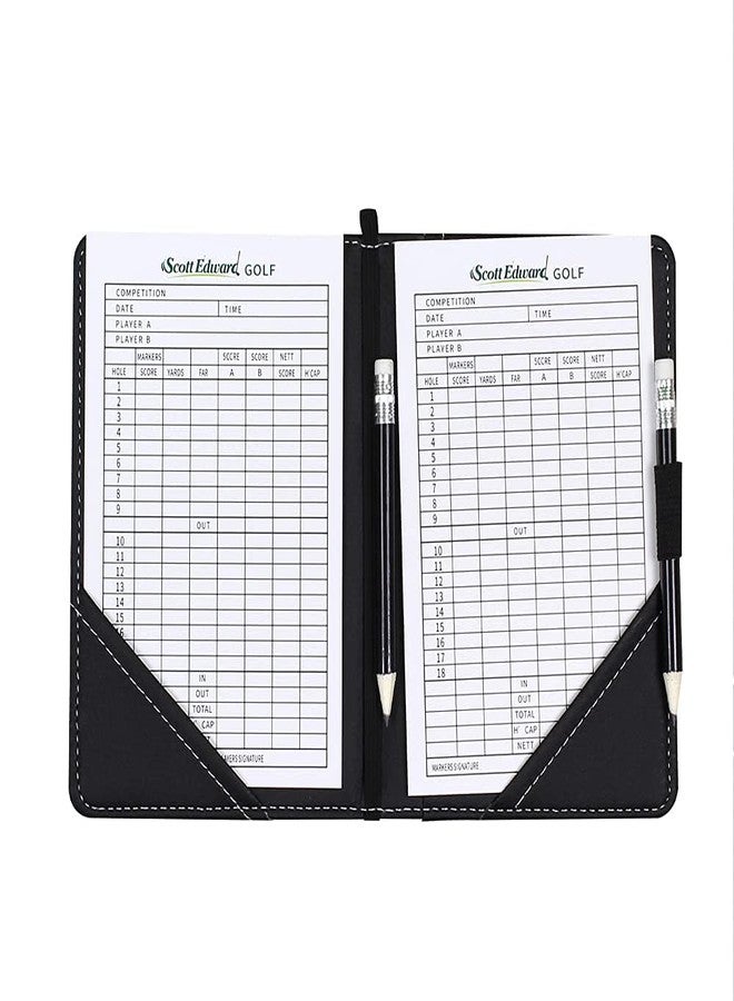 Scott Edward Golf Scorecard Cover Leather Scorecard Holder Statistic and Score Tracking Waterproof Soft Thick Black or Grey (Black) - Image 2