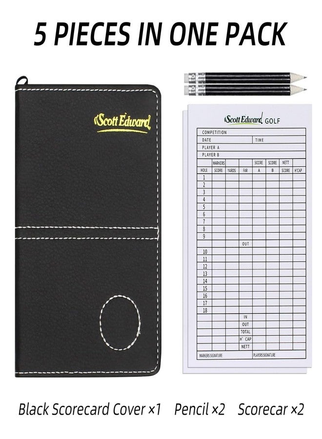 Scott Edward Golf Scorecard Cover Leather Scorecard Holder Statistic and Score Tracking Waterproof Soft Thick Black or Grey (Black) - Image 4