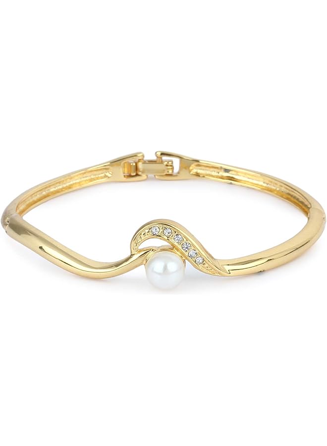 Estele 24 Kt Gold Plated Oyster Cuff Bracelet Gold Sleek Bangle Bracelet Adjustable - Image 1