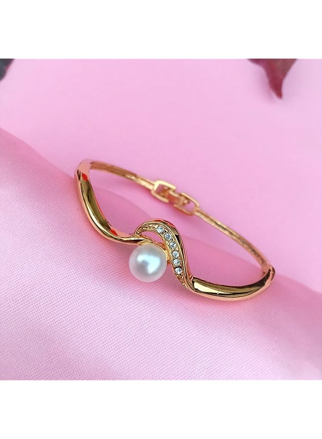 Estele 24 Kt Gold Plated Oyster Cuff Bracelet Gold Sleek Bangle Bracelet Adjustable - Image 2