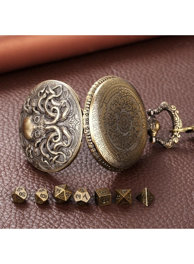 Keller & Weber Mini DND Dice Set with Steampunk Double Eyed Octopus Pocket Watch Case, Tiny 7PCS Polyhedral Metal D&D Dice, DND Gifts with Gift Box, Role Playing Game Board Game Accessories Dice, Bronze  - Image 4