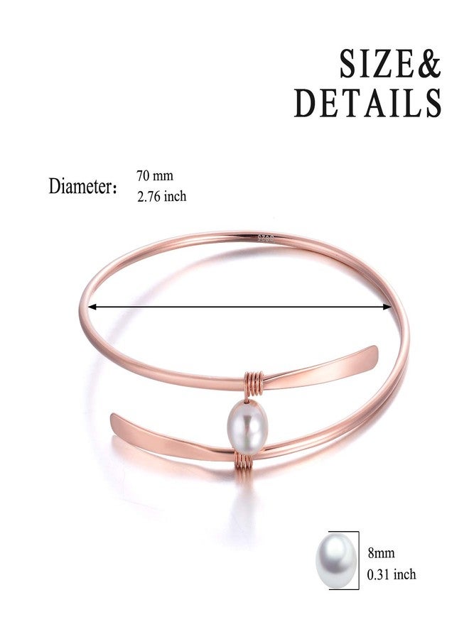POPLYKE Sterling Silver 18K Rose Gold Plated Single Freshwater Pearl Bangle Bracelets Wedding Bridesmaids for Women Mom (18k rose gold bangle) - Image 4