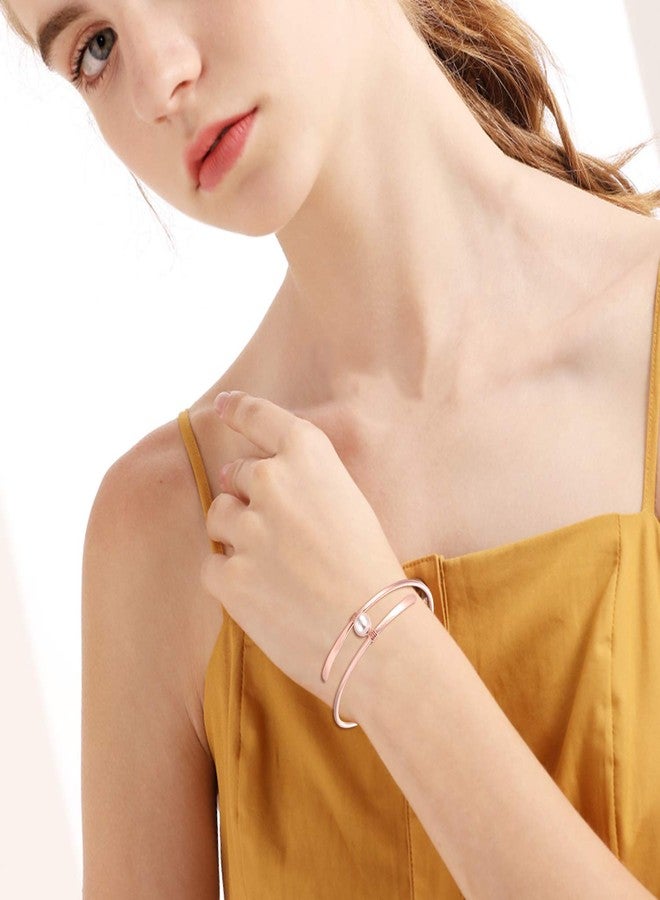 POPLYKE Sterling Silver 18K Rose Gold Plated Single Freshwater Pearl Bangle Bracelets Wedding Bridesmaids for Women Mom (18k rose gold bangle) - Image 5