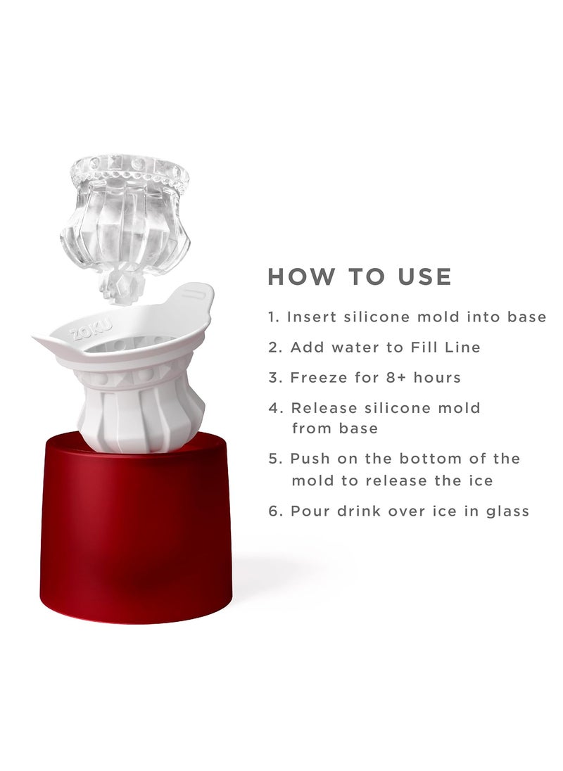 Zoku Crown Ice Mold, Large Ice Cube Molds for Cocktails and Drinks, Easy-Release Silicone Ice Maker, Large Craft Ice Keeps Drinks Colder Longer with Less Dilution, Easy-Release, BPA-Free