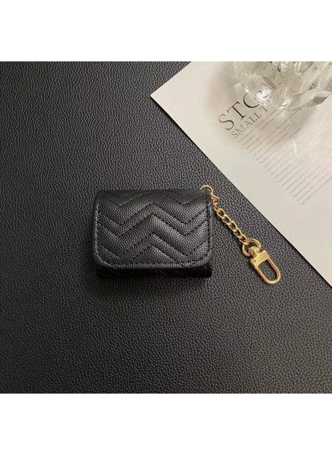 Generic - Suitable For Apple AirPods Pro Headphone Protective Cover Wireless 12th Generation Bluetooth Leather Small Fragrance Universal Soft Shell-Color:Caviar Texture-Applicable Models:7.5cm*6.5cm*3cm Universal - Image 1